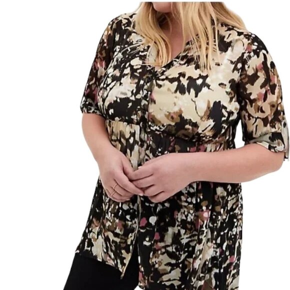 TORRID Lexie Ikat Floral Chiffon High-Low Babydoll Tunic Blouse - Size 1X - Picture 1 of 10